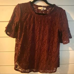wine coloured lace shirt - Loft